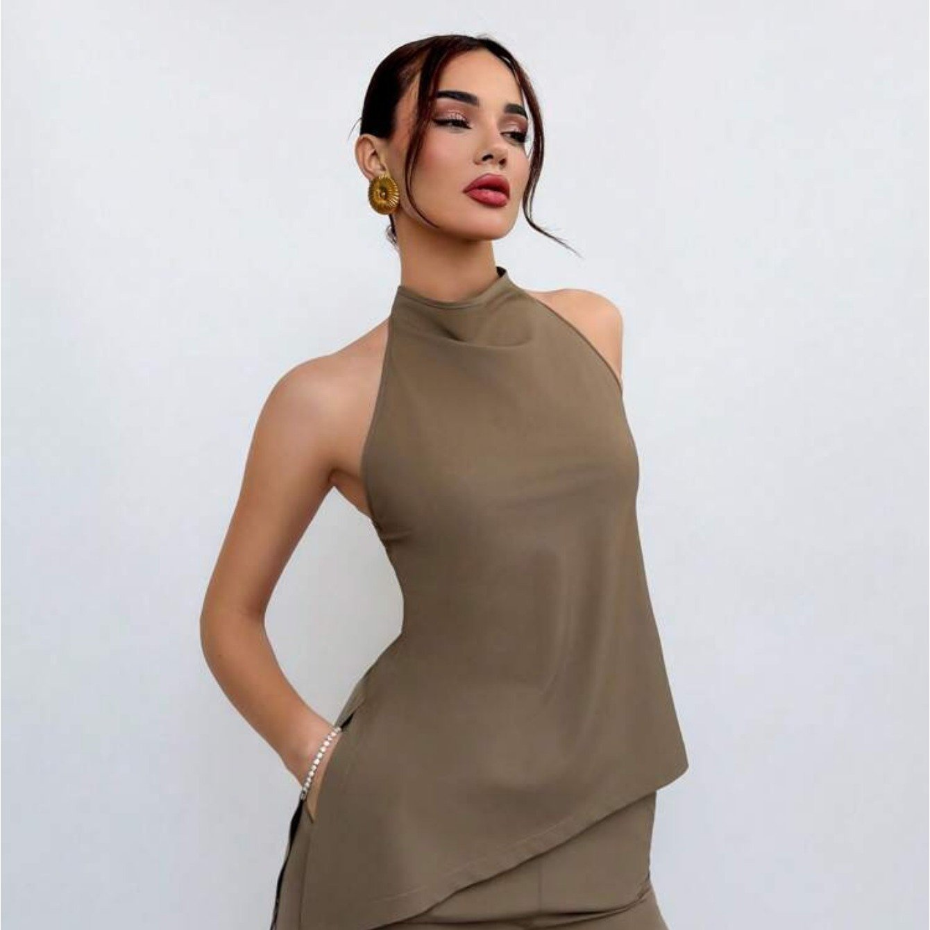 Women's Commuter Two-Piece Set: High-Neck Split Top + Pants