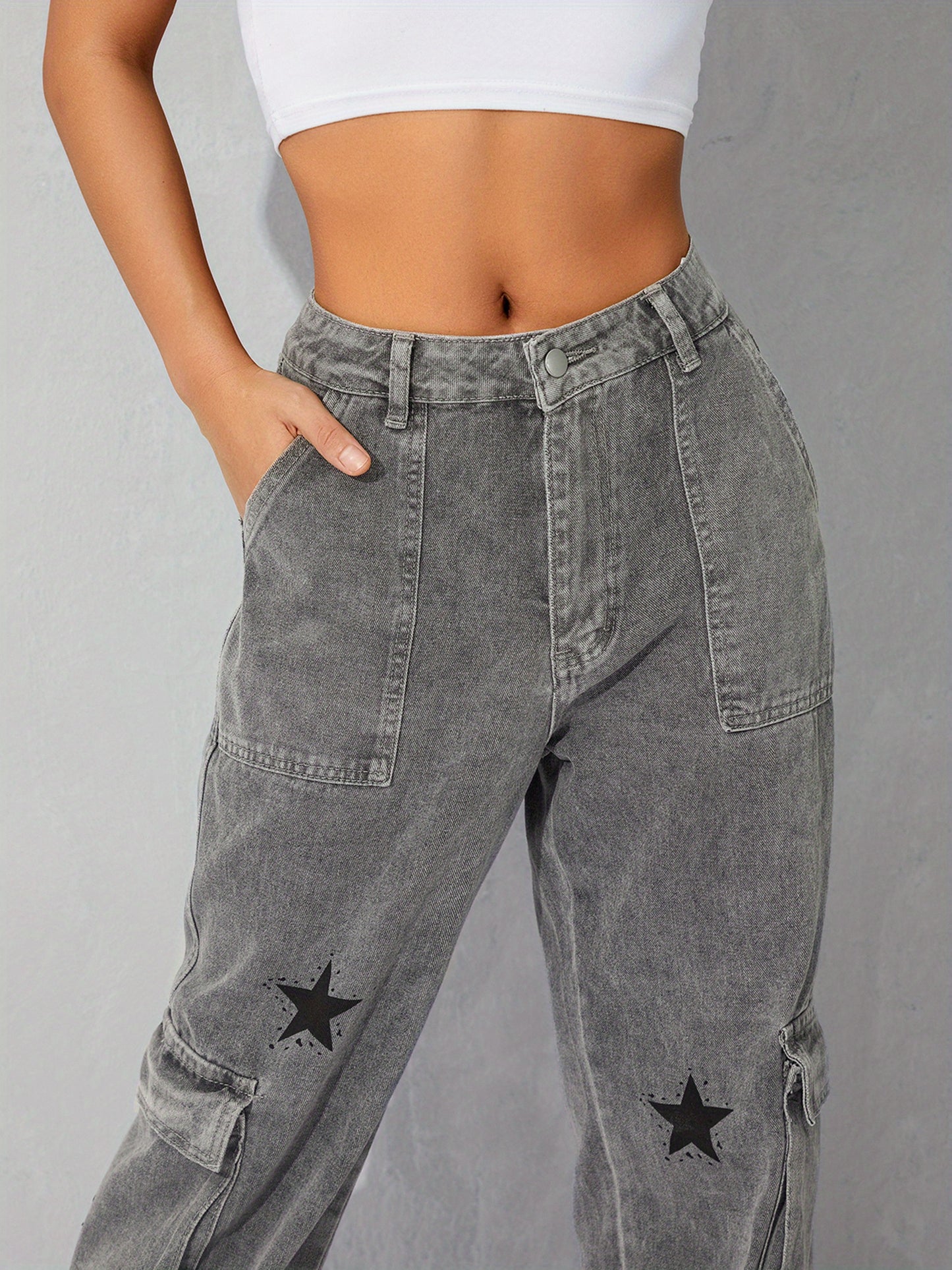Women'S Baggy Denim Pants High-Waisted Y2K Wide-Leg Oversized Boyfriend Cargo Jeans Street Pants