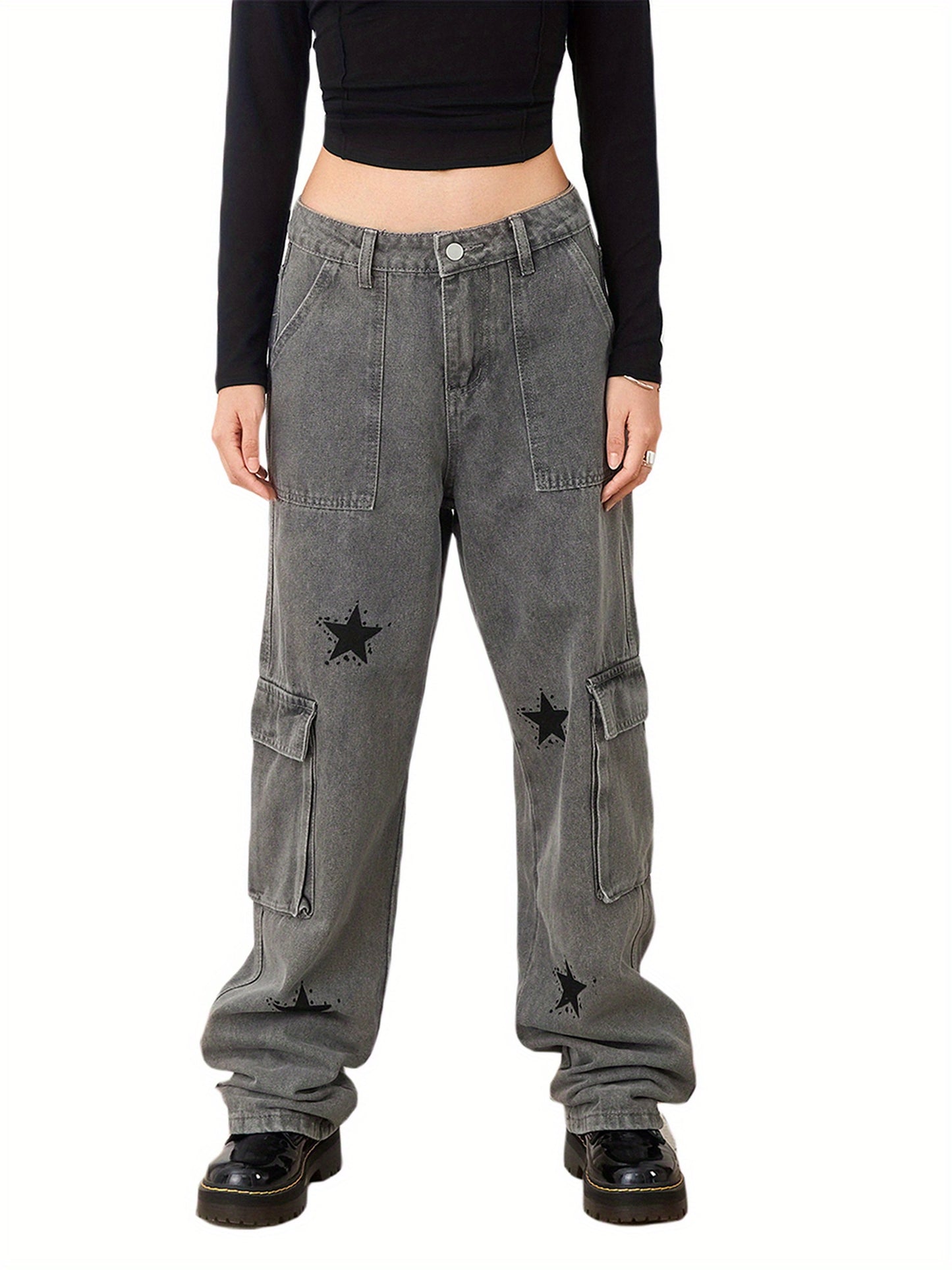 Women'S Baggy Denim Pants High-Waisted Y2K Wide-Leg Oversized Boyfriend Cargo Jeans Street Pants