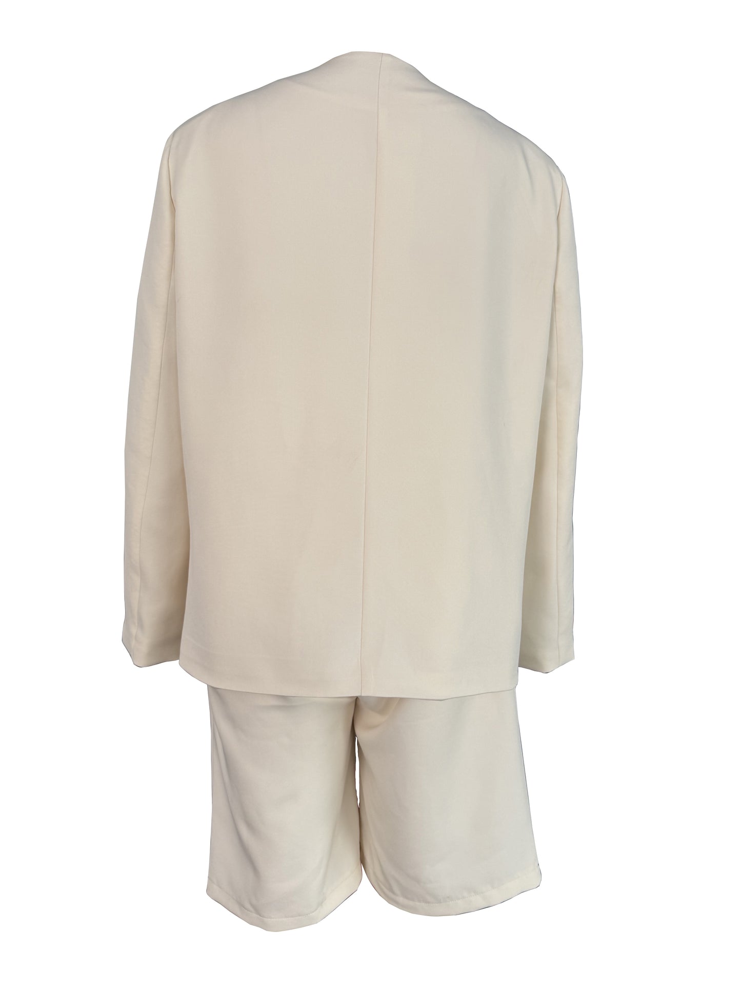 Elegant Women'S Casual Suit - Beige Blazer & Shorts Set with Belt, Perfect for Spring\u002FSummer, Casual Attire|Blazer Shorts Set|Sophisticated Style