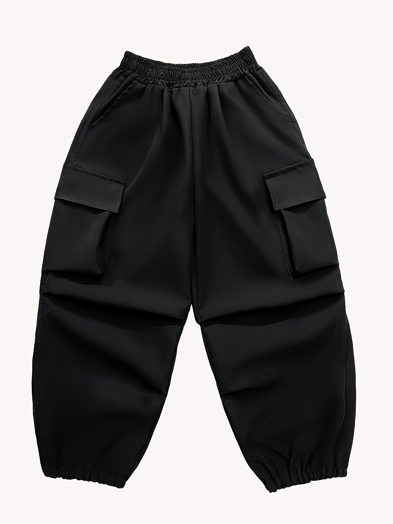New Girls' Y2K Style Black Cargo Pants with Large Pockets - High Waist, Loose Fit, Elastic Waistband, Durable Polyester, Machine Washable - Suitable for All Seasons, Flattering Legs, Perfect for Outdoor