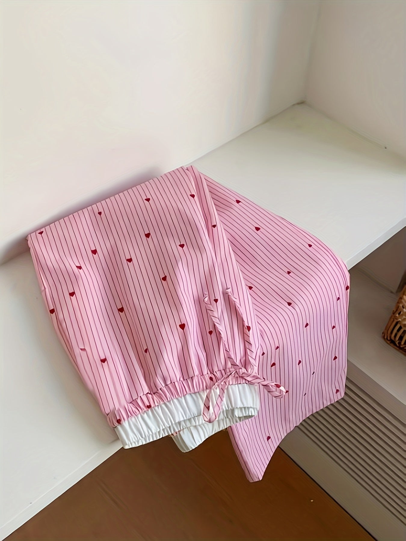 Women's High-Waisted Wide-Leg Pants - Non-Stretch Casual Trousers with Pink & Red Heart Pattern, Everyday & Valentine's Outfits - LL168 Non-Stretch Pants for Women