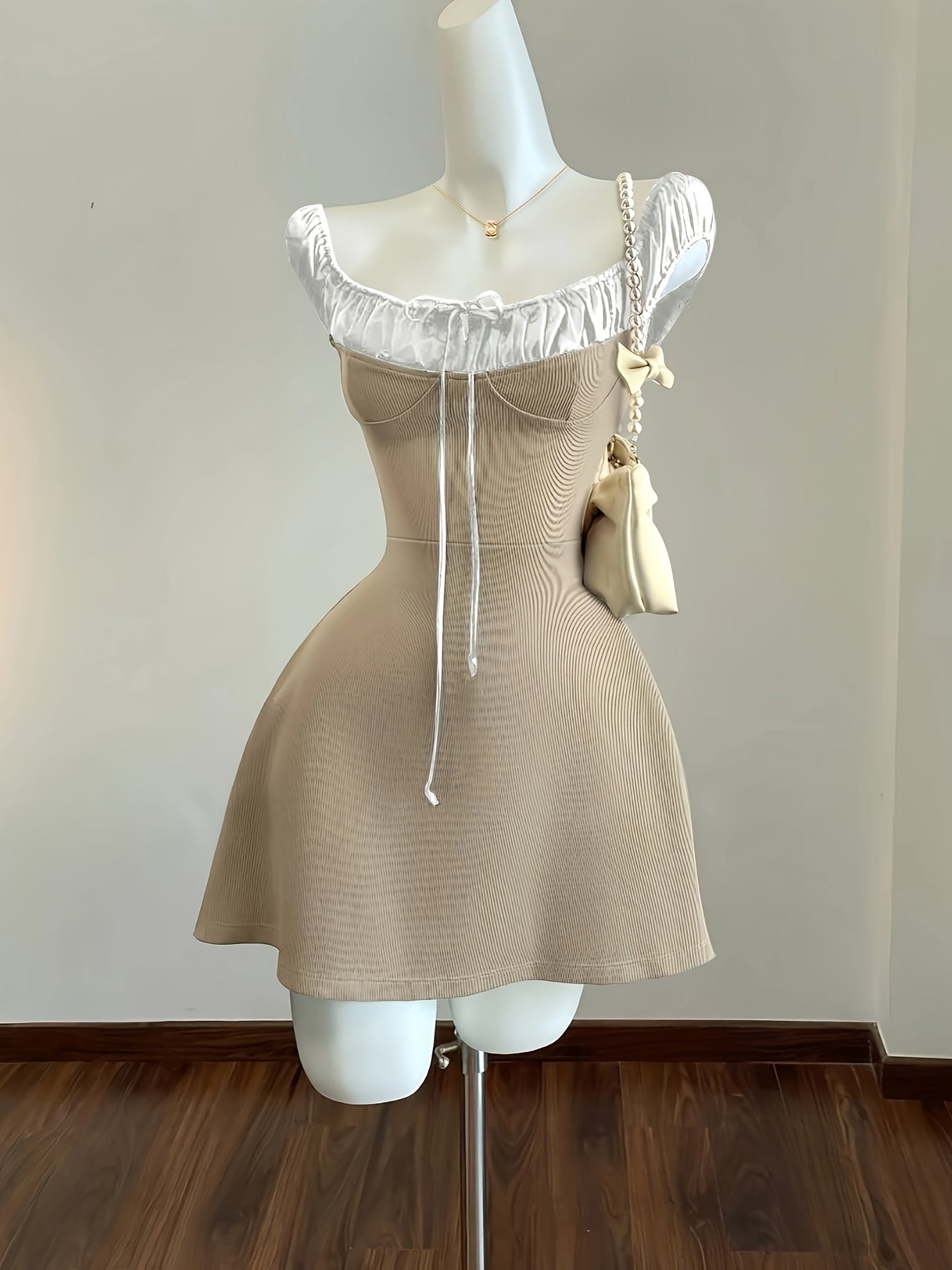 Elegant Off-Shoulder Red Mini Dress with Black Trim - Cinched Waist, Lace-Up Detail, Ruffled Hem, Perfect for Summer Vacation, Vacation Dress | Offshoulder Dress | Construction, Cute Dresses