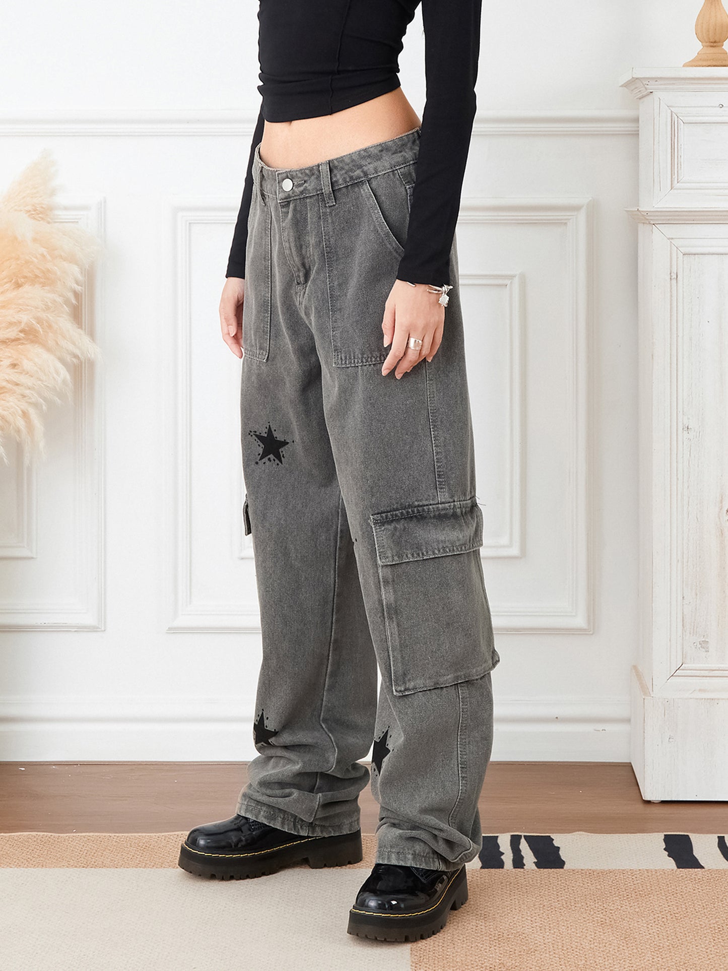 Women'S Baggy Denim Pants High-Waisted Y2K Wide-Leg Oversized Boyfriend Cargo Jeans Street Pants