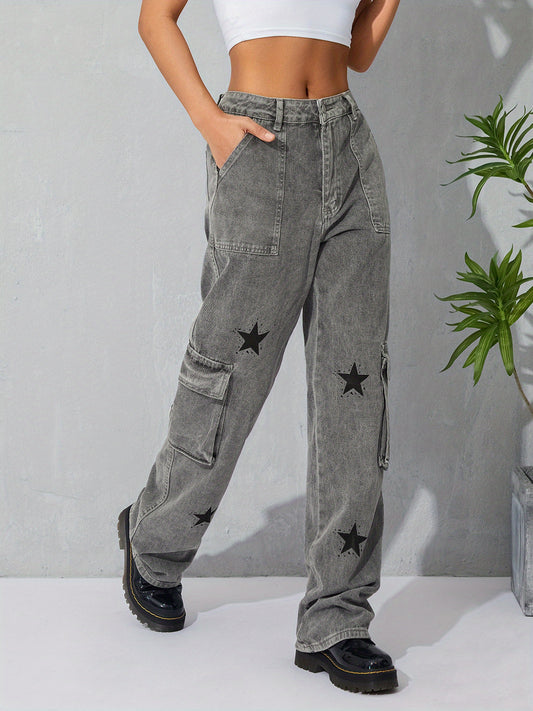 Women'S Baggy Denim Pants High-Waisted Y2K Wide-Leg Oversized Boyfriend Cargo Jeans Street Pants