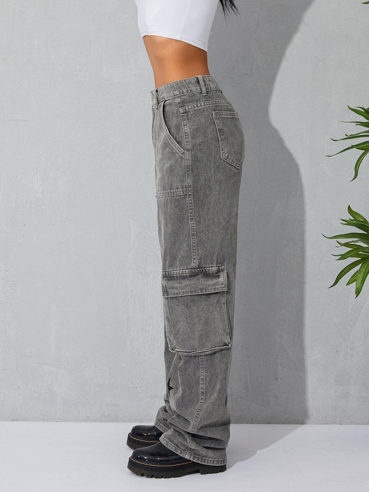 Women'S Baggy Denim Pants High-Waisted Y2K Wide-Leg Oversized Boyfriend Cargo Jeans Street Pants