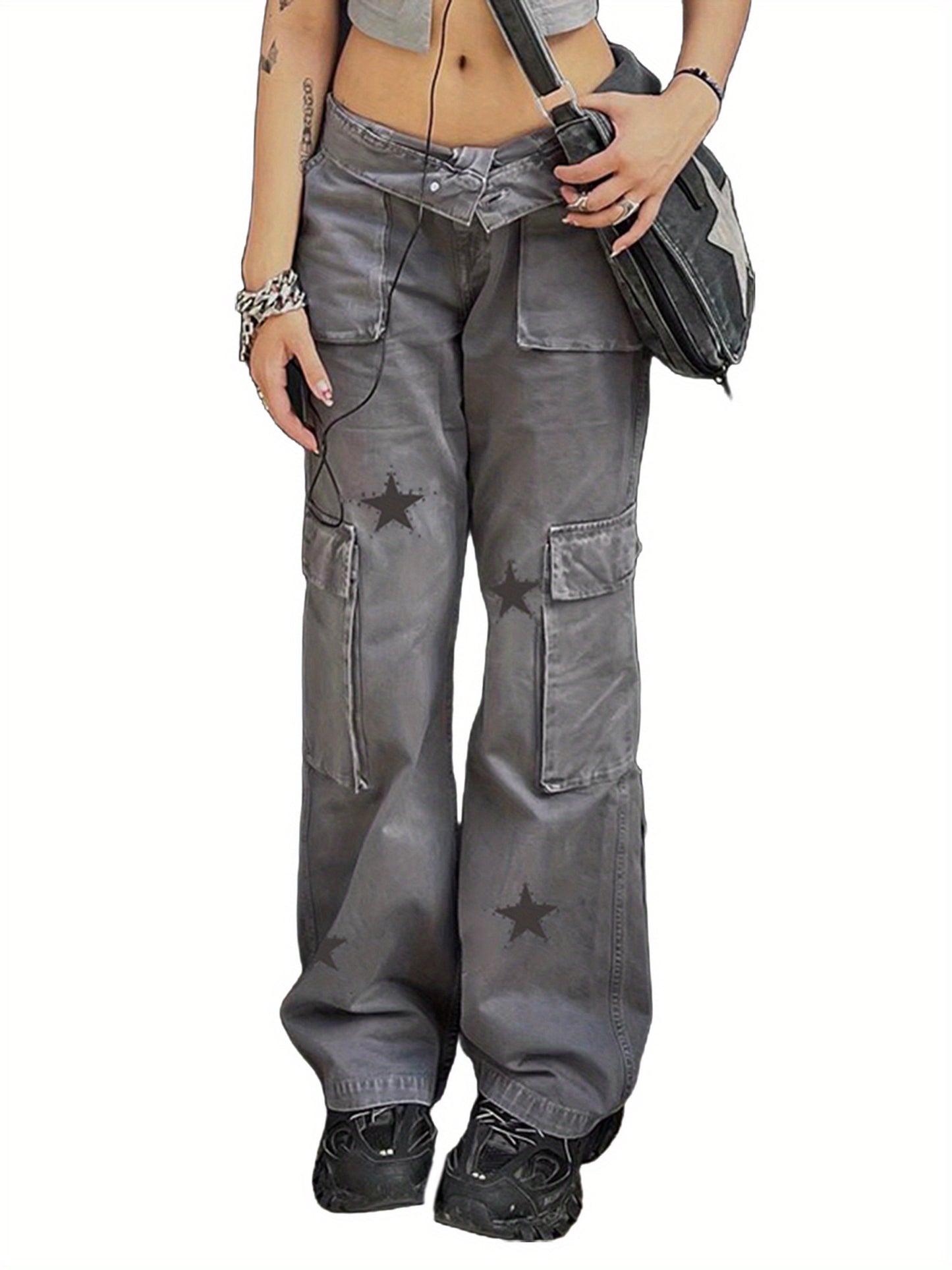 Women'S Baggy Denim Pants High-Waisted Y2K Wide-Leg Oversized Boyfriend Cargo Jeans Street Pants