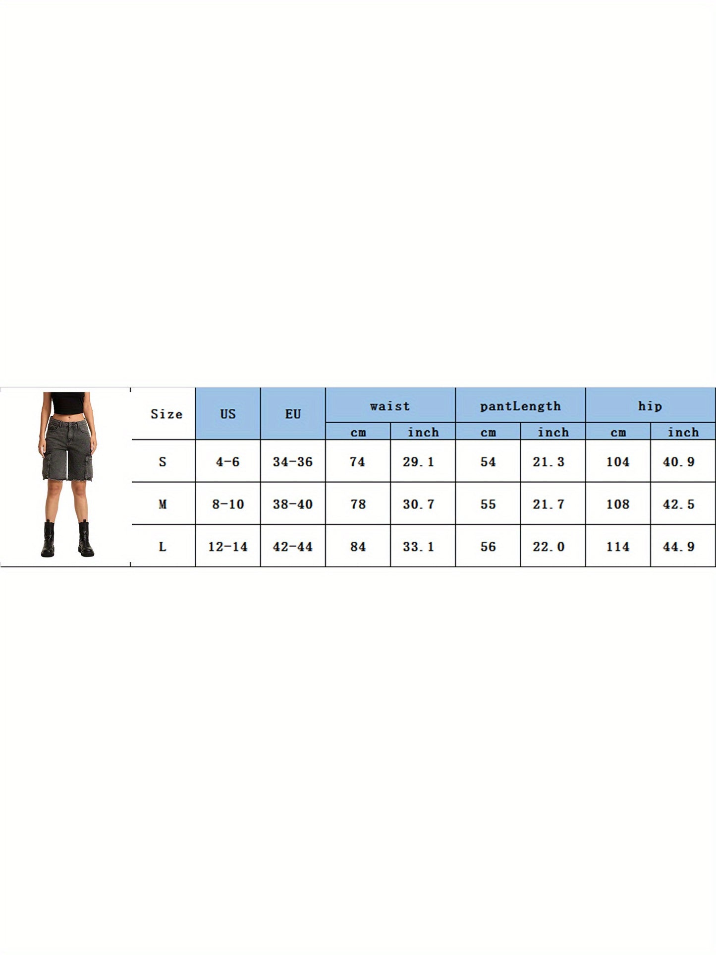 1pc Women'S Casual Cotton Blend Faux Denim Shorts, Solid Color, Multiple Pockets, Straight Leg, Knee-Length, Raw Edge, Pull-On Jean Shorts for Spring\u002FSummer\u002FFall