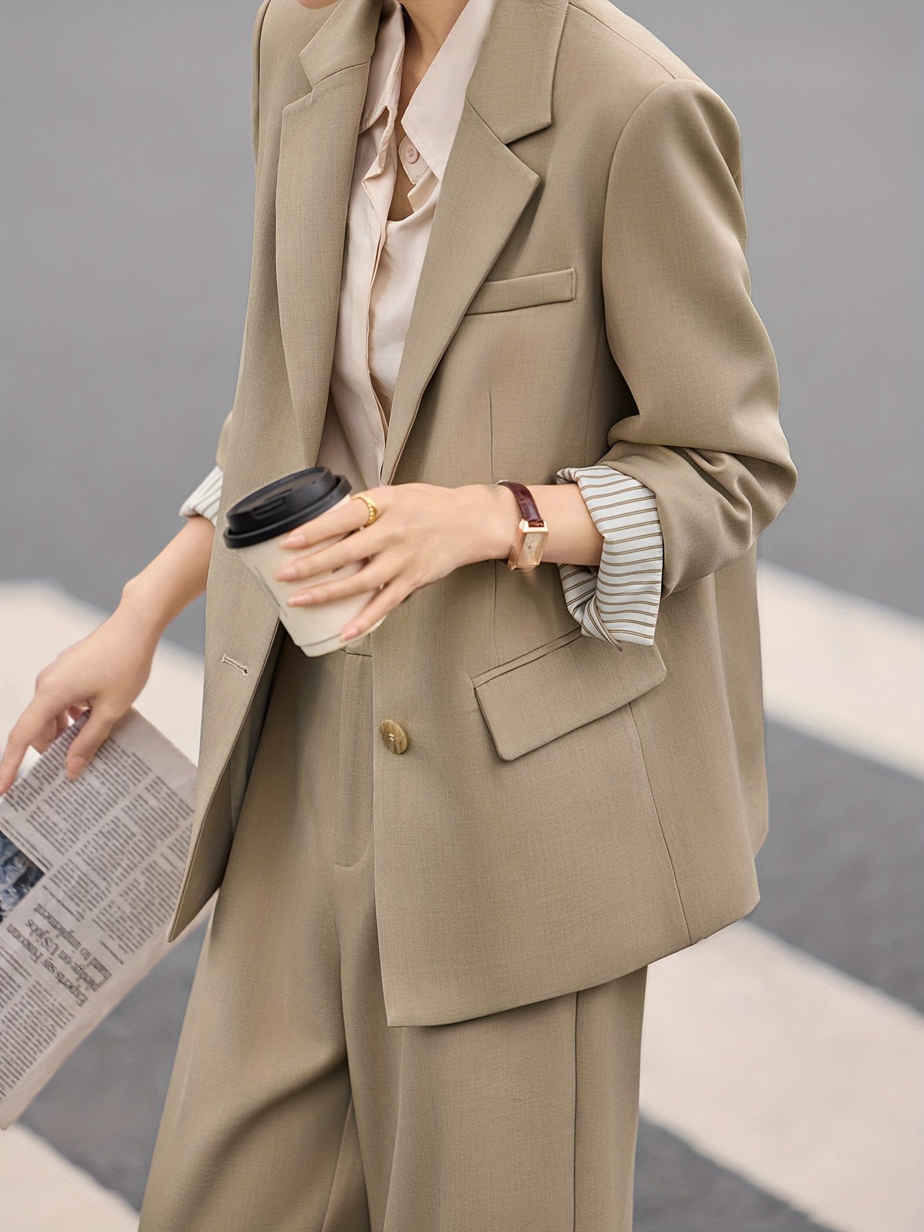 One-piece Suit Early Spring New Commuter Versatile Elegant Contrast Color Striped Splicing Commuter Suit Holiday Daily Commuter Style