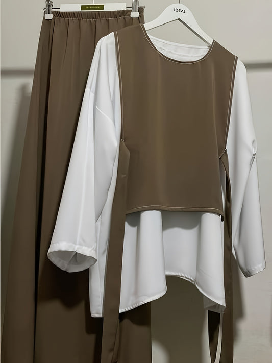 New Spring and Autumn European Design Top with Style Shirt and Versatile Skirt Set for Women