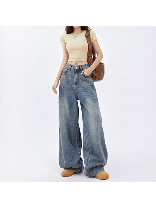 Lazy Wide Leg Jeans Women 2025 New High Waist Loose Straight Wide Pants Trousers