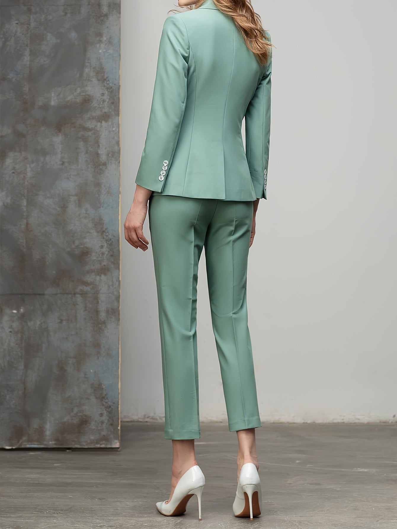 Elegant Chic Polyester Blend Pantsuit for Women, Lapel Double-Breasted Jacket and Trousers Set, Regular Sleeve, Solid Color - Spring\u002FFall Office Wear Ensemble (80% Polyester, 15% Elastane, 5% Viscose, Polyester Lined) - IWY PC10335
