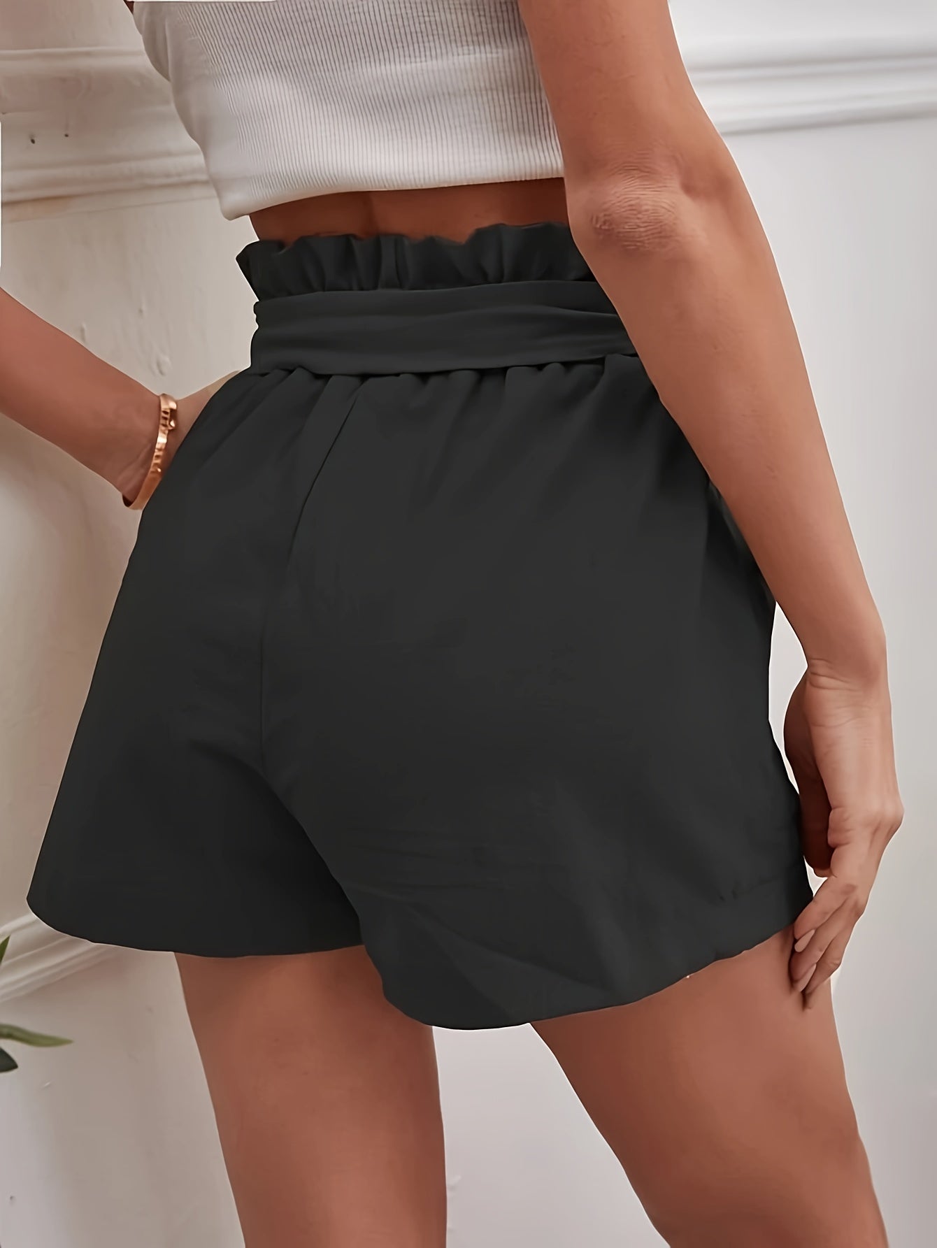 Women'S High-Waist Wide-Leg Casual Shorts - Elegant Solid Color with Pockets, Loose Fit, All-Season Comfort, High Waisted Shorts