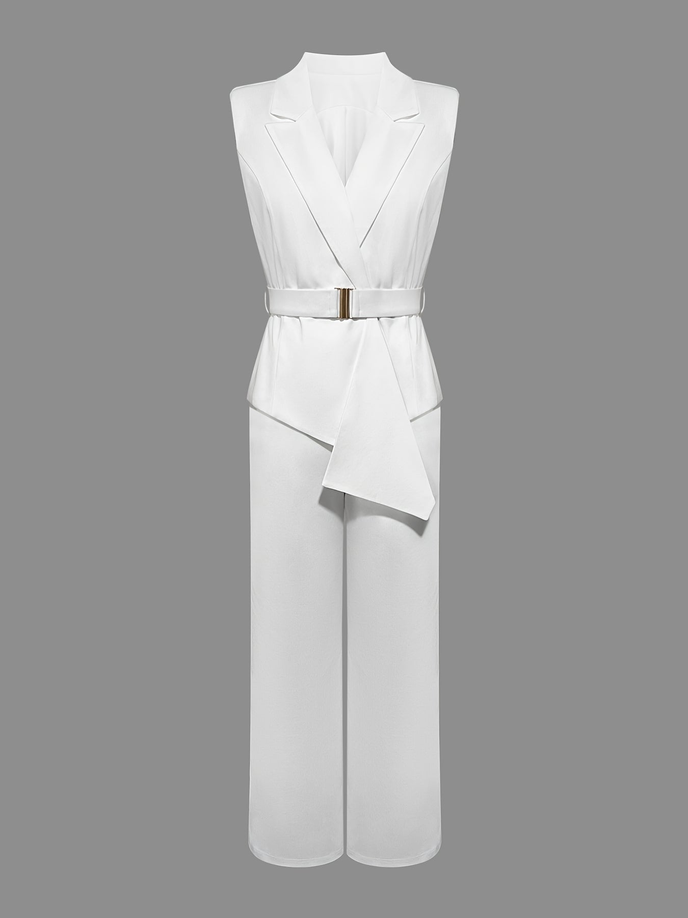 Spring And Summer New Women'S Solid Color Elegant Commuter Sleeveless Top Metal Button Pants Suit