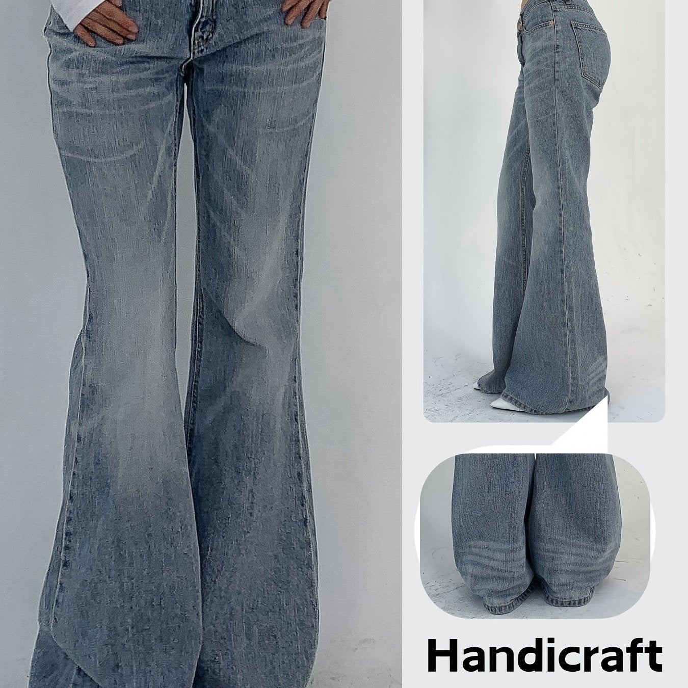 Women'S Elegant Stretch Denim Flare Jeans - Slim Fit Low-Rise Wide-Leg Pants with Pockets, Zipper Closure & Button Detail, Light Blue Washed Finish for Spring Summer Fall Casual & Evening Outfits, Seasonal Fashion, Medium Elasticity